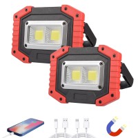 Otyty Work Light Rechargeable, Led Work Light Portable Flood Lights Magnetic Led Light For Outdoor Camping Hiking Emergency Car Repairing Job Site Lighting 2 Pack (W840 Red)