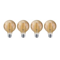 Philips Led 537589 Dimmable G25 Vintage Bulb, 300 Lm., 2000-Kelvin, 4.5 (40W Equivalent), E26 Medium Screw Base, Amber Light, Title 20 Compliant, 4 Piece, White (Pack Of 4)