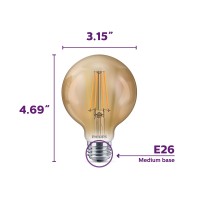 Philips Led 537589 Dimmable G25 Vintage Bulb, 300 Lm., 2000-Kelvin, 4.5 (40W Equivalent), E26 Medium Screw Base, Amber Light, Title 20 Compliant, 4 Piece, White (Pack Of 4)