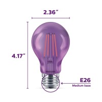 Philips Led 538256 A19 Purple Party Bulbs: Filament Glass, 4 (40-Watt Equivalent), E26 Medium Screw Base, Light, 6-Pack