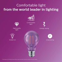 Philips Led 538256 A19 Purple Party Bulbs: Filament Glass, 4 (40-Watt Equivalent), E26 Medium Screw Base, Light, 6-Pack