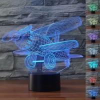 Biplane Aircraft 3D Led Lampabstractive Optical Illusion Night Light7 Color Changetouch Switch Usb Poweredbirthday Christmas