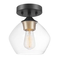 Globe Electric 60333 Harrow Light Semiflush Mount Matte Black With Clear Glass Shade 91 Bulb Not Included