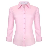 Esabelc Womens Button Down Shirts Long Sleeve Regular Fit Cotton Stretch Work Blouse Pink Xl