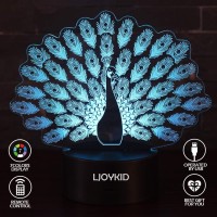 Ljoykid 3D Led Night Light Lamps - Optical Illusion 7 Colors Touch Table Desk Visual Lamp With Remote Control For Gifts For Children Kids (Peacock)