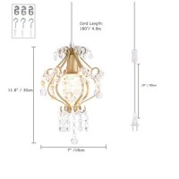 Surpars House Elegant Mini Chandelier Plug In Crystal Pendant Light,Golden