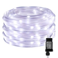 Le Led Rope Light With Timer, Low Voltage, 8 Mode, Waterproof, Daylight White, 33Ft 100 Led, Indoor Outdoor Plug In Light Rope And String For Deck, Patio, Bedroom, Boat, Landscape Lighting And More