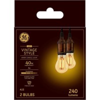 Ge Vintage Style Led Light Bulbs, 4 Watt (40 Watt Equivalent) Warm Candle Light, Amber Glass, Medium Base, Dimmable (2 Pack)