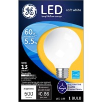 Ge Lighting Led Globe Light Bulb, 5.5 Watts (60 Watt Equivalent) Soft White, Frosted Finish, Medium Base, Dimmable (1 Pack)