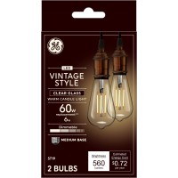 Ge Lighting Vintage Edison Style Led Light Bulbs, 6 Watt (60 Watt Equivalent) Warm Candle Light, Clear Glass, Medium Base, Dimmable, 2 Count (Pack Of 1)