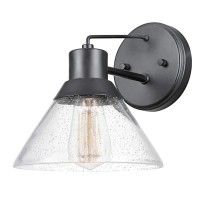 Globe Electric 44264 1-Light Outdoor Indoor Wall Sconce, Matte Black, Seeded Glass Shade, Wall Lighting, Wall Lamp Dimmable, Wall Lights For Bedroom, Kitchen Sconces Wall Lighting, Bulb Not Included