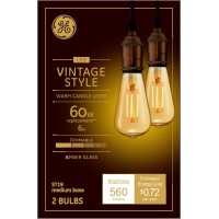 Ge Lighting Vintage Edison Style Led Light Bulbs, 6 Watts (60 Watt Equivalent) Warm Candle Light, Amber Glass, Medium Base, Dimmable (2 Pack)