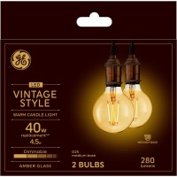 Ge Lighting Vintage Style Led Globe Light Bulb, 4.5 Watt (40 Watt Equivalent) Warm Candle Light, Amber Glass, Medium Base, Dimmable (2 Pack)