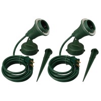 Woods Outdoor Floodlight Fixture With Stake (6-Feet Cord, 120V, Green) (2 Pack)