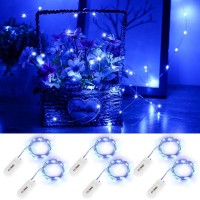 Ykb 6 Pack Blue Fairy String Lights Battery Operated Fairy Lights Starry String Lights On 3.3Ft/1M Silvery Copper Wire Diy Christmas Decoration Costume Wedding Party Halloween Easter