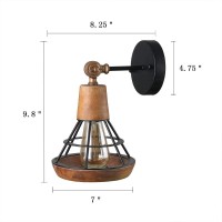 Giluta Conical Industrial Wood Wall Sconce With Cage Shade, Vintage Stylish Bathroom Lighting Log Cabin Home Retro Edison Sconce Lighting Fixtures 1-Light, Brown (W0050)