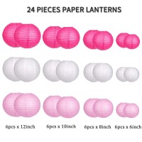 24Pcs Round Paper Lanterns For Wedding Birthday Party Baby Showers Decoration Pink/White