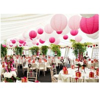 24Pcs Round Paper Lanterns For Wedding Birthday Party Baby Showers Decoration Pink/White