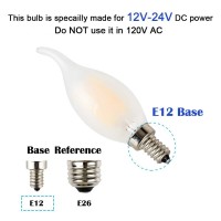 Opalray 4W Low Voltage 12V Input Led Bulb, Warm White Light, E12 Candelabra Base, Dimmable With 12V Dc Dimmer, 400Lm 40W Incandescent Replacement, 12 Volts Power Operated, Frosted Flame Tip, 3-Pack