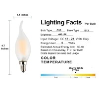 Opalray 4W Low Voltage 12V Input Led Bulb, Warm White Light, E12 Candelabra Base, Dimmable With 12V Dc Dimmer, 400Lm 40W Incandescent Replacement, 12 Volts Power Operated, Frosted Flame Tip, 3-Pack