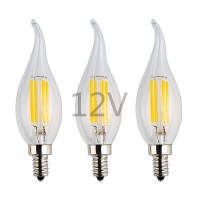 Opalray 12Volt Dc Input Led Candelabra Bulb, 4W Dimmable With 12V Dc Dimmer, 2700K Warm White Light, E12 Small Base, Clear Glass Flame Tip, 12V Ac/Dc Operated, 40W Incandescent Replacement, 3 Pack