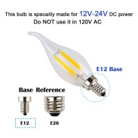 Opalray 12Volt Dc Input Led Candelabra Bulb, 4W Dimmable With 12V Dc Dimmer, 2700K Warm White Light, E12 Small Base, Clear Glass Flame Tip, 12V Ac/Dc Operated, 40W Incandescent Replacement, 3 Pack