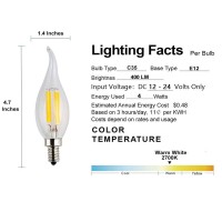 Opalray 12Volt Dc Input Led Candelabra Bulb, 4W Dimmable With 12V Dc Dimmer, 2700K Warm White Light, E12 Small Base, Clear Glass Flame Tip, 12V Ac/Dc Operated, 40W Incandescent Replacement, 3 Pack