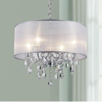 Bestier Modern Elegant Crystal Pendant Drum Chandelier 4 Light Chrome Lighting Fixture Led Ceiling Light Dia 19 In X H 18 In