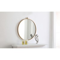 Metal Frame Round Mirror With Decorative Hook 24 Inch Brass Finish