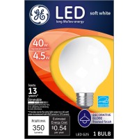 Ge Lighting 25048 Finish Light Bulb Dimmable Led G25 Decorative Globe 4.5 (40-Watt Replacement), Energy-Star Rated, 350-Lumen Medium Base, 1 Count (Pack Of 1), Frosted White