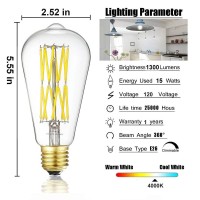 Leools E26 Edison Led Vintage Bulb, 15W Dimmable Filament Light Bulb, St64 1300 Lumen Neutral White 4000K,Equivalent 100W-120W,E26 Medium Base Squirrel Cage Antique Lamp,Pack Of 2