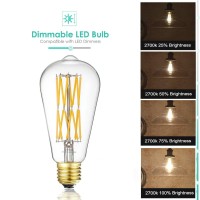 Leools Filament Led Edison Bulb 15W Dimmable 2700K Warm White 1300Lm, 120W Incandescent Equivalent E26 Base, St64 Vintage Led Filament Bulbs, 360 Degrees Beam Angle, Pack Of 2