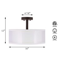 Xinbei Lighting Semi Flush Mount Ceiling Light, 3 Light Drum Semi Flush Light, 16