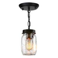 Puzhi Home Glass Mason Jar Light Fixtures, 1-Light Kitchen Island Pendant Lighting Farmhouse Light Fixture Close To Ceiling Light For Kitchen Barn Farmhouse Dining Room Hallway Stairway