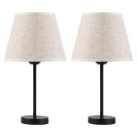 Haitral Bedside Table Lamps - Small Nightstand Lamps Set Of 2 With Fabric Shade Bedside Desk Lamps For Bedroom, Living Room, Office, Kids Room, Girls Room, Dorm 15 Inches - Black