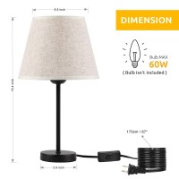 Haitral Bedside Table Lamps - Small Nightstand Lamps Set Of 2 With Fabric Shade Bedside Desk Lamps For Bedroom, Living Room, Office, Kids Room, Girls Room, Dorm 15 Inches - Black