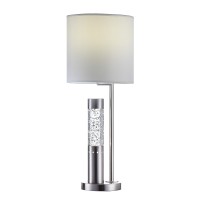 Acme Claus Drum Shade Metal Table Lamp With Glass Tube In Brushed Nickel