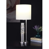 Acme Claus Drum Shade Metal Table Lamp With Glass Tube In Brushed Nickel