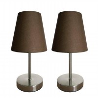 All The Rages Lt2013-Bwn-2Pk Simple Designs Sand Nickel Mini Basic Table Lamp With Fabric Shade 2 Pack Set44 Brown