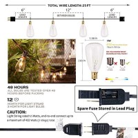 Sunsgne 25Ft Outdoor String Lights With 27 Edison Bulbs (2 Spare), Waterproof Connectable St35 String Light For Backyard Porch Balcony Party Decoration, E12 Socket Base, Black Wire