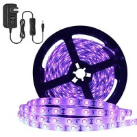 Ygs-Tech 24 Watts Uv Black Light Led Strip, 16.4Ft/5M 3528 300Leds 395Nm-405Nm Non-Waterproof Blacklight Night Fishing Implicitly Party With Power Supply