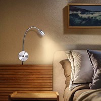 Alldio Book Lights For Reading In Bed Dimmable Touch Switch Reading Lamps Bedside Wall Mounted Led Gooseneck Headboard Spotlight (3W, Warm White)