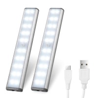 Motion Sensor Cabinet Lights,Usb Rechargeable 20 Led Portable Cordless Closet Lighting,Wireless Under Counter Light Bar, Magnetic Removable Stick-On Anywhere For Wardrobe/Cupboard/Stairs (2 Pack)