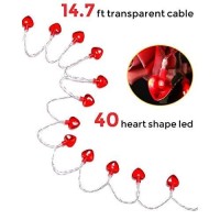 14.5Ft 40Led Valentines Day Decorations String Lights, Heart Shape Valentines Day Decor For Indoor Outdoor Home Room Party Wedding Hanging