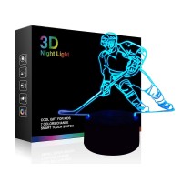 Hockey Player 3D Lamp Night Lights For Kids 7 Led Color Changing Touch Table Desk Lamps Lighting Cool Toys Gifts Birthday Xmas Decoration For Sports Hockey Fan