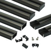 Muzata 6Pack 33Ft1M Black Led Channel System With Transparent Smoky Black Cover Lens Aluminum Extrusion Track Housing Profile