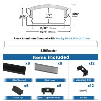 Muzata 6Pack 33Ft1M Black Led Channel System With Transparent Smoky Black Cover Lens Aluminum Extrusion Track Housing Profile