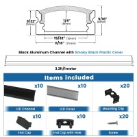 Muzata 10Pack 3.3FT Black LED Channel System for Strip