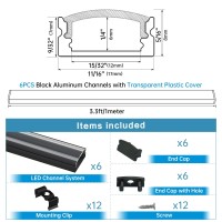 Muzata 6Pack 33Ft1M Black Led Channel System With Clear Cover Aluminum Extrusion Track Housing Profile For Strip Tape Light U