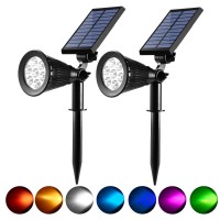 Okeer Solar Spot Light Outdoor, 7 Led Color Changing 2-In-1 Solar Landscape Spotlight Waterproof Security Wall Lamp Lights For Patio Yard Lawn Driveway Trees Flags Halloween Christmas Decor (2 Pack)